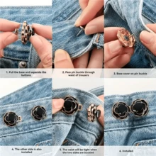 2/4Pairs Camellia Rose Jeans Tightening Brooch, Adjustable Button To Make Larger Size Smaller, No-Sew Removable Waist Buckle - Multicolor - View 12