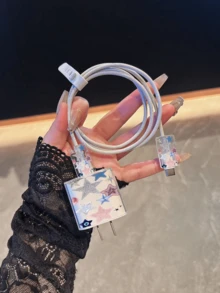 4件套：闪光星形设计充电保护壳及线缆整理器 - 20W/18W适配器、适配器盖，兼容 11/12/13/14/15/16/13 Pro Max/16 Pro Max/17 Pro Max/15 Pro Max/17/16 Pro Max - 無色 - 查看 2