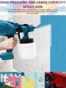 1 Peça Máquina Portátil de Pintura a Spray Elétrica Sem Fio, Pistola de Pintura de Alta Pressão, Equipada com Bateria de Íon de Lítio, Fácil de Limpar, Adequada para Decoração Doméstica, Móveis, Armários, Cercas. Pistolas de Pintura a Spray Interna e Externa, Ferramentas Ideais para Presentes de Trabalhos DIY! - Multicolorido - Visão 2
