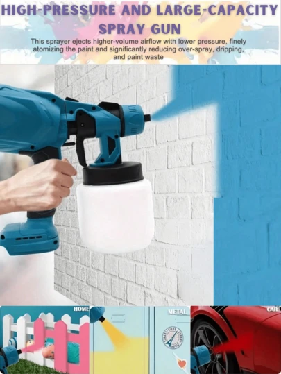 1 Pc Portable Wireless Electric Spray Painting Machine, High-Pressure Spray Gun, Equipped With Lithium-Ion Battery, Easy To Clean, Suitable For Home Decoration, Furniture, Cabinets, Fences. Indoor And Outdoor Spray Painting Guns, Ideal Gift Tools For DIY Work!