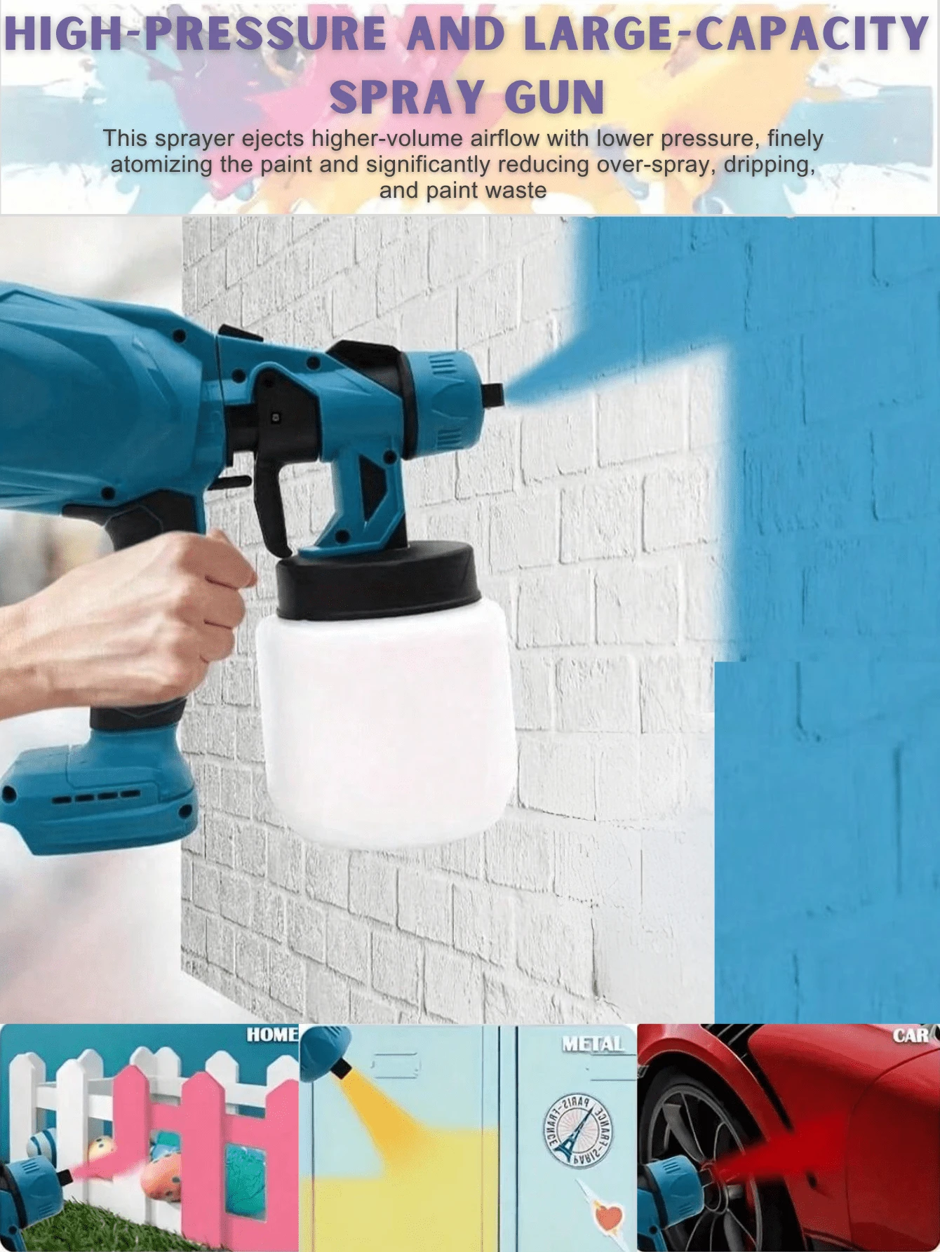 1 Peça Máquina Portátil de Pintura a Spray Elétrica Sem Fio, Pistola de Pintura de Alta Pressão, Equipada com Bateria de Íon de Lítio, Fácil de Limpar, Adequada para Decoração Doméstica, Móveis, Armários, Cercas. Pistolas de Pintura a Spray Interna e Externa, Ferramentas Ideais para Presentes de Trabalhos DIY!