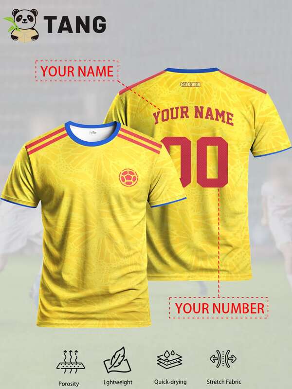 Colombia 25/26 Home Custom Men's Soccer Jersey, Personalized With Name & Number, Comfortable Round Neck Sports Shirt, Soft & Lightweight Football Tee, Suitable For Soccer Training, Casual Wear, And Gift