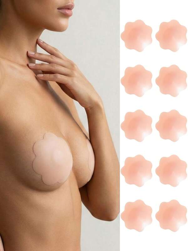1/3/5 Pairs Silicone Invisible Breast Petals, Nipple Cover Bra Accessories Suitable For Low-Cut Evening Dresses, Floral Design, Reusable, Anti-Slip, For Bridal Photography, Wedding Accessories