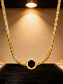 1 Set Vintage Minimalist Stainless Steel Women Jewelry Set With Roman Numeral Engraved Pendant, Suitable For Daily Wear, Commute, Vacation Or As Valentine's Day Gift For Her - Yellow Gold - View 8