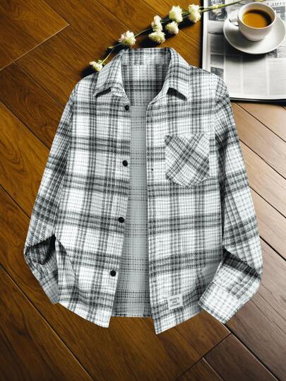 新款男士格子长袖衬衫，百搭叠穿，双色设计，春秋季休闲运动衬衫，适合男士日常、度假、夏季上衣、街头服饰，四季皆宜的舒适格子衬衫