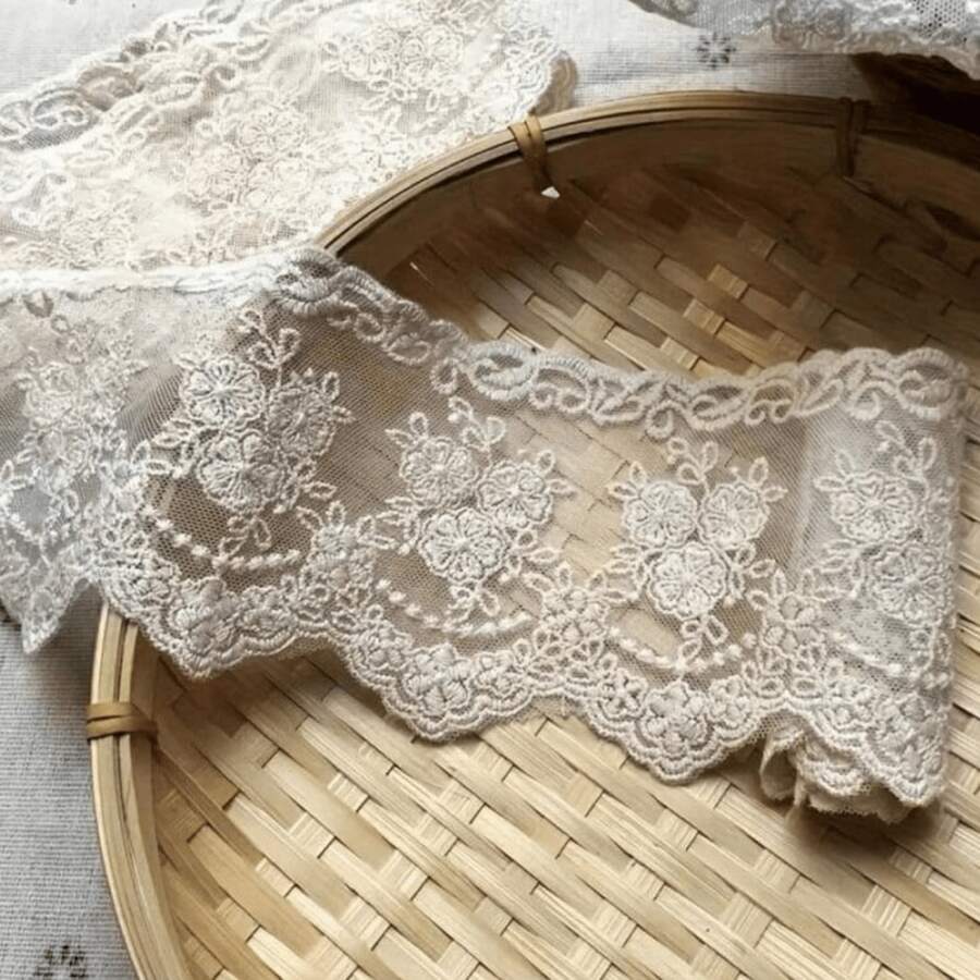 Vintage Crown Lace Satin Applique, Elegant Embroidered Lace Trim Suitable For Wedding Dress, Bridal Veil, Spring Wedding Decor, DIY Sewing Crafts, Curtains, Tablecloths And Home Decor - 網狀蕾絲 - 查看 1