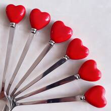 6/12pcs Stainless Steel Cutlery Set With Heart-Shaped Handles, Including Coffee Spoons, Ice Cream/Dessert Spoons, Salad Forks, Creative Heart Design, Cute Condiment Spoons, Perfect For Party & Afternoon Tea - Multicolor - View 7