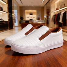 Men's Slip-On Sneakers, Elastic, Easy To Put On, Lightweight, Soft, Comfortable, Immediate Shipping - 白色 - 查看 3