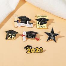 6 Pcs 2026 Graduation Brooch Set Elegant Grad Cap Pin Badge Ornament For Graduation Ceremony - Multicolor - View 2
