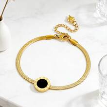 1 Set Vintage Minimalist Stainless Steel Women Jewelry Set With Roman Numeral Engraved Pendant, Suitable For Daily Wear, Commute, Vacation Or As Valentine's Day Gift For Her - Yellow Gold - View 10