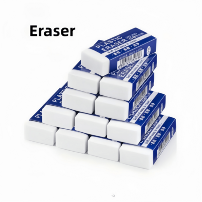 12支装白色塑料橡皮擦，柔软耐用，学生必备，学校及课堂用品