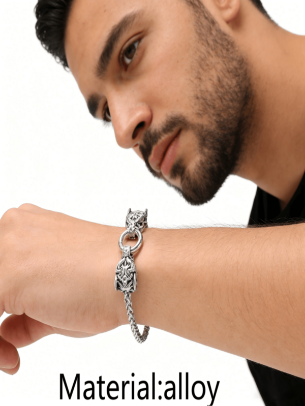 1pc Vintage Head Men's Bracelet, Fashion Norwegian Style Accessory, Costume Decor And Gift For Holidays