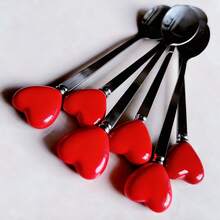 6/12pcs Stainless Steel Cutlery Set With Heart-Shaped Handles, Including Coffee Spoons, Ice Cream/Dessert Spoons, Salad Forks, Creative Heart Design, Cute Condiment Spoons, Perfect For Party & Afternoon Tea - Multicolor - View 11