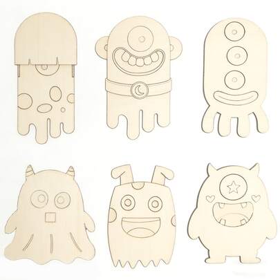 Siluetas de madera sin terminar de monstruos para pintar, formas de monstruos de madera en blanco, kits de manualidades DIY para proyectos de arte para niños, decoraciones de fiesta
