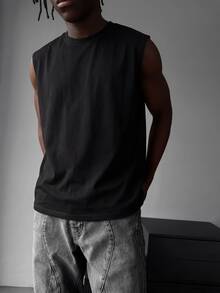 Camvyn 白色鲨鱼男士休闲时尚街头游戏印花圆领背心，夏季 - 黑色 - 查看 2