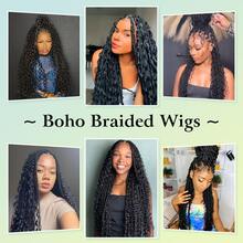 16inch Bohemian Style Square Woven Wig-Knotless Goddess Braided Wig With Curly Full Lace Square Synthetic Braid Wig Featuring, Suitable For Women, Natural Black Braided Lace Front Wig. - Multicolor - View 5