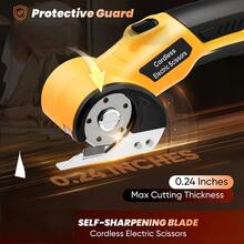 Tijeras eléctricas, cortador de cartón con 2 cuchillas, bloqueo de y luz LED: tijeras eléctricas inalámbricas para cortar cajas, alfombras, telas, plástico y cuero. - Amarillo - Ver 9