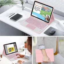 Detachable Rechargeable Touchpad Keyboard Case With Pen Slot, Compatible With Samsung Galaxy Tab / IPad / Redmi Pad SE, Magnetic Bluetooth Keyboard Cover (Pink) - Pink - View 7