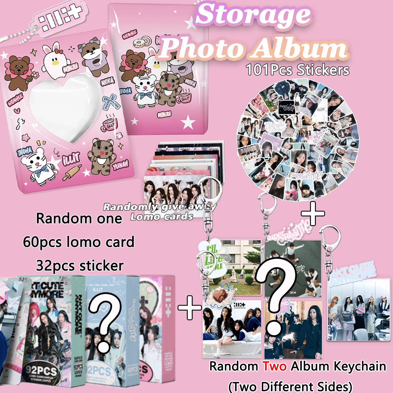 ILL-IT 套装，ILL-IT 卡片册套装，4 件套礼盒，包含 1 本卡片册 + 60 张卡片 + 32 张贴纸 + 1 个双面钥匙扣 + 1 个长钥匙扣，卡片收藏，卡片册，钥匙扣，生日礼物，派对礼品 - 彩色 - 查看 1