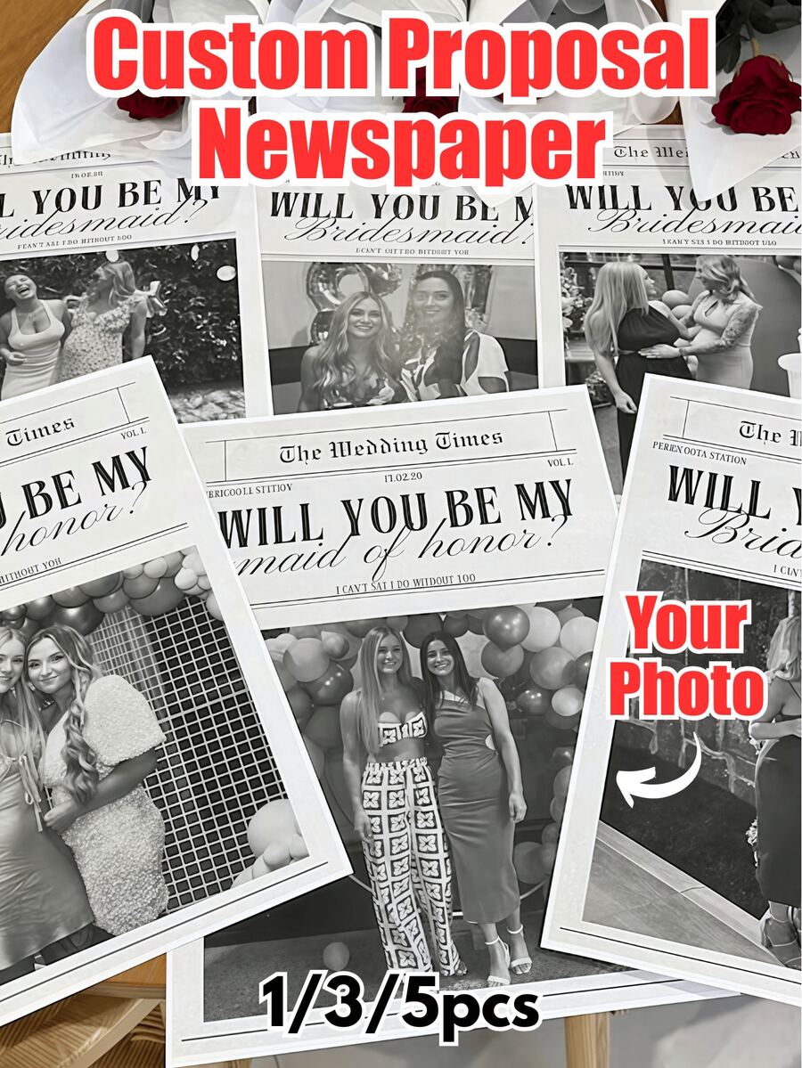 1/3/5 Tờ báo kỷ niệm cặp đôi tùy chỉnh - Ảnh và văn bản cá nhân hóa, Món quà hoàn hảo cho kỷ niệm ngày cưới, đám cưới, tình yêu xa, Quà tặng độc đáo cho bạn trai, người yêu, Đa chức năng, Trang trí, Tái sử dụng, Hiện đại, Nhiều màu sắc, Dễ thương, Cổ điển, Hoạt hình, Kawaii, Tùy chỉnh, Cá nhân hóa - Nhiều màu - Xem 1