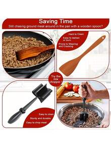 Multifunctional Nylon Meat Masher, Non-Stick Ground Beef Chopper, Heat Resistant Kitchen Tool For Burger Press, Potato & Tomato - Multicolor - View 7