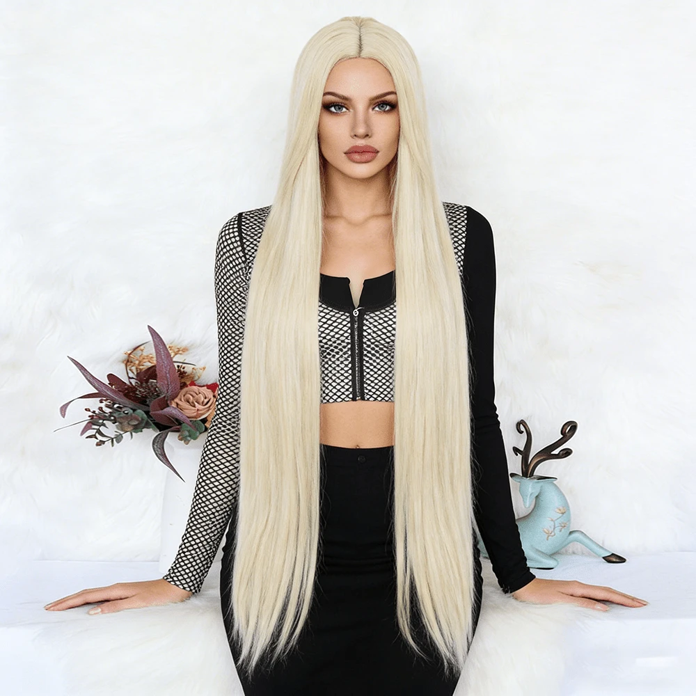 大气感十足的长直金发假发，采用耐高温纤维制成，耐热且易于DIY，适合日常出行、约会和角色扮演等多种场合。 - 香檳色 - 查看 1