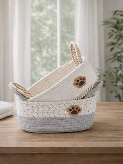 1 chiếc giỏ đan tay hai màu, thích hợp để đựng đồ lộn xộn trên bàn làm việc, trang trí phòng, đựng cọ trang điểm và sản phẩm chăm sóc da, đồ chơi trẻ em, đồ dùng cho thú cưng, quà tặng ngày Valentine và quà tặng tựu trường.