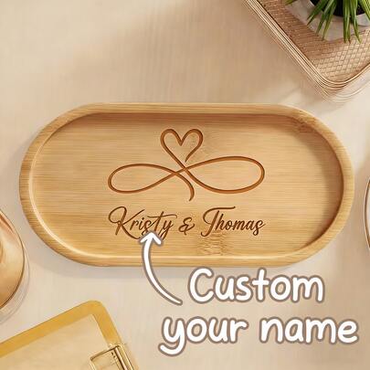 Customized Personalized Bamboo Tray For Storing Wedding Jewelry, With A Love Ring Logo, Perfect For Decoration, Suitable For Wedding Party Decoration