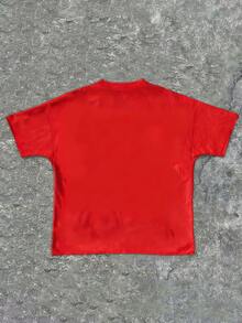 Tween Girl Cotten Clothes,Y2K-Inspired Letter Print T-Shirt - Casual Crew Neck, Short Sleeve, Machine Washable - Perfect For Spring/Summer/Fall,Fashion, Streetwear, Unisex, Men, Women - 紅色 - 查看 3