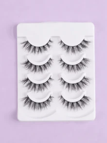 4 pares de pestañas de poodle con líneas negras desordenadas, aptas para uso diario - Negro - Ver 1