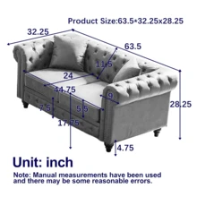 63.5 Inch Mid Century Modern Chesterfield Sofa Couch For Living Room, Upholstered Button Tufted PU Leather Loveseat Sofa W/Nailhead Trim&Roll Armrest, Comfy Deep Seat Sofas Couch For Bedroom, Office - 灰色 - 查看 8