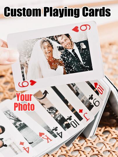 54pcs Customizable Photo & Text Playing Cards + 1pc Playing Card Box. Personalize Photos, Information, Names, Dates On The Playing Cards - Suitable For Wedding Anniversary, Birthday, Graduation, Baby Shower, Engagement, Bachelor Party, Gathering, Dinner Party, Wedding Accessories And Other Occasions.