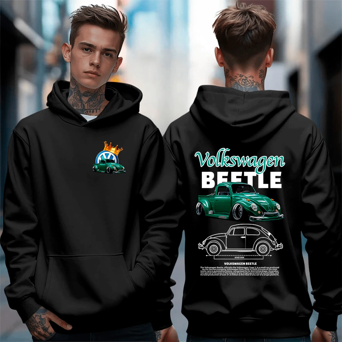 Blusa Moletom Fusca Beetle Customizado - Preto - Visão 1