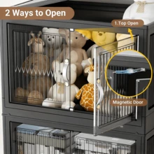 28inch 600Qt Stackable Storage Bins With Lid, Extra Large Closet Organizer Collapsible Drawer Boxes With Wheels, Folding Plastic Cabinet Containers For Home Kitchen Room Organization, 1/2/3/4/5Pack - 灰色 - 查看 10