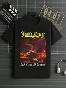 Judas Priest Angel Metal Guitar Rock International Band Oldschool Rock And Roll Shirt/Blouse Unisex Men's/Women's 100% Cotton Premium Streetwear New Release Immediate Shipping Various Colors!! Plus Size - 黑色 - 查看 1