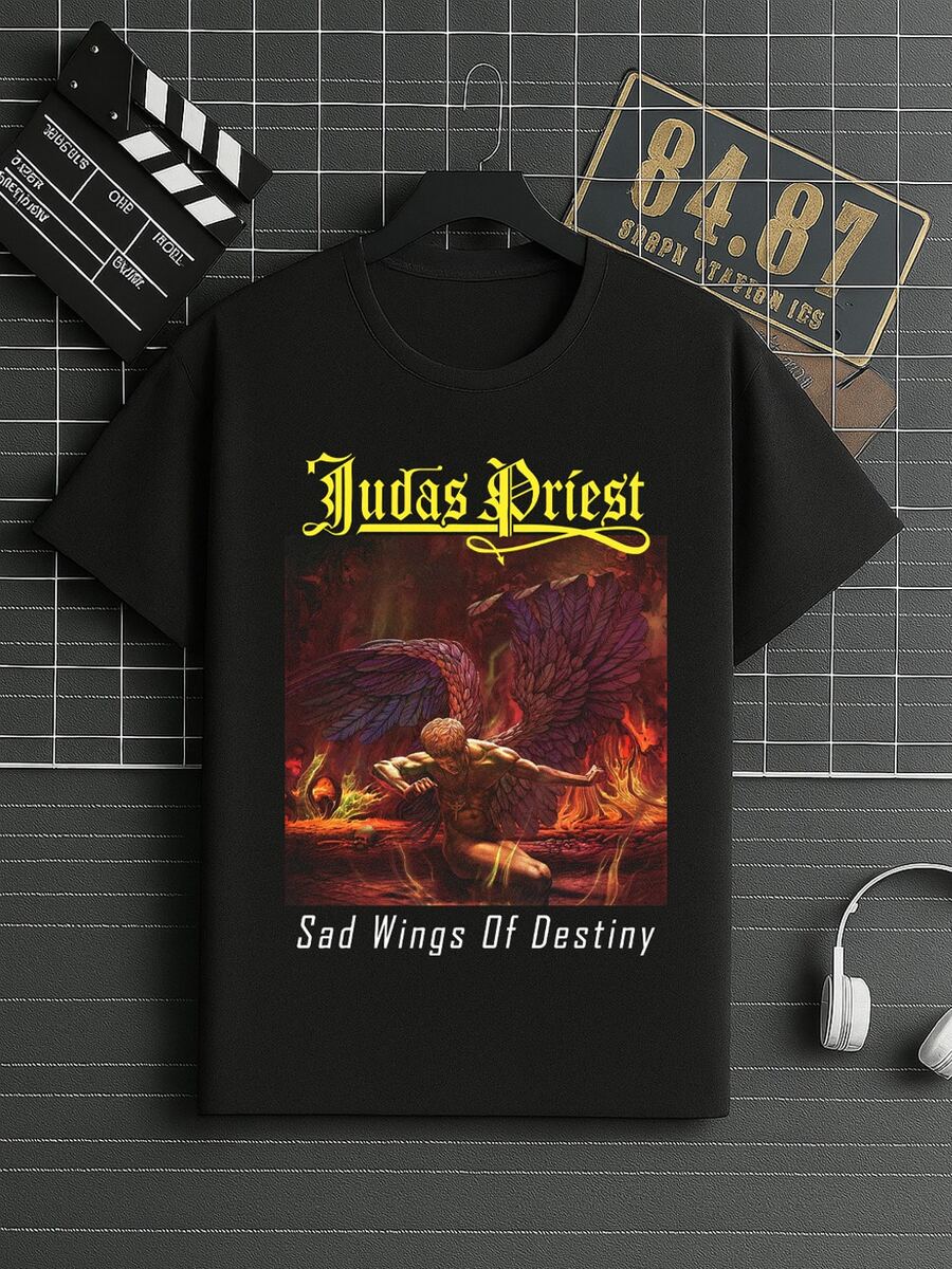 Judas Priest Angel Metal Guitar Rock International Band Oldschool Rock And Roll Shirt/Blouse Unisex Men's/Women's 100% Cotton Premium Streetwear New Release Immediate Shipping Various Colors!! Plus Size - 黑色 - 查看 1