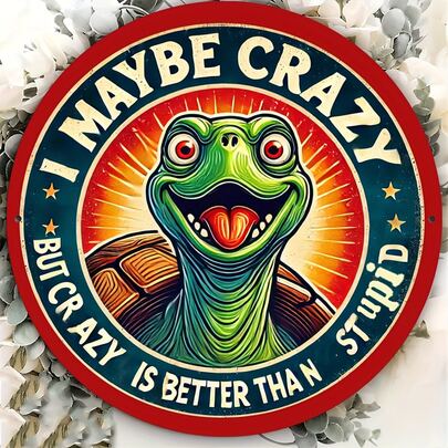 [2D Flat] 1pc 8 X 8 Inch (20 X 20 Cm) Interesting Sea Turtle Logo, Vintage Metal Iron Sign Retro Style Round Metal Iron Wall Art Sign - Bedroom Kitchen, Dining Room, Bar Decor - Unique Design, Easy To Hang, Durable, Lasting, Suitable For Home, Office Or Gift, Pre-Drilled Holes, Style As Shown In Size Image