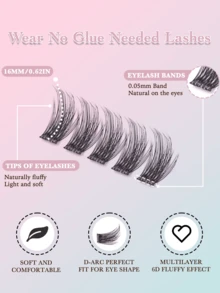 60簇自粘假睫毛，蓬松假睫毛簇，8-16毫米混合D卷度，预粘睫毛簇，无需胶水，单根假睫毛，自然妆效，棕色睫毛簇，无需胶水或卸妆产品，假睫毛，漫画风格假睫毛，送给女性和女孩的礼物，化妆工具 - D - 查看 5