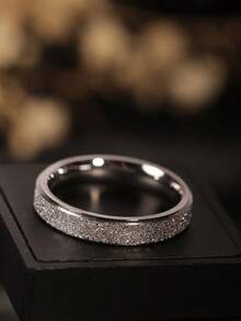 1pc Minimalist Matte Finish Ring, 4mm Wide, Stainless Steel In Gold, Silver, Rose Gold, Suitable For Everyday Wear - Silver - View 17