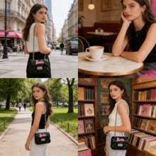 芭比系列果凍包 時尚女士斜背包 迷你肩背包 大容量手機零皮夾 化妝品收納小方包 生日禮物 - 黑色 - 查看 2