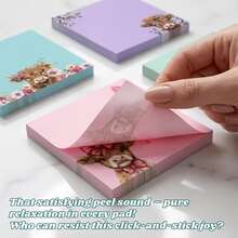 3Pads 高地牛图案便利贴，共150张，粉色、蓝色、紫色花卉动物图案便签纸，强力粘性提醒便签，创意办公桌装饰，趣味学习用品 - 彩色 - 查看 2