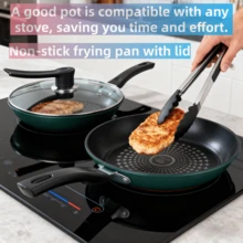 Thick Non-Stick Frying Pan, Smokeless Flat Bottom Pan, Suitable For Home Use, Electric & Gas Stove - Green - View 4