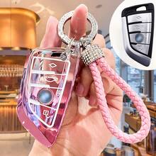 BMW Autoschlüssel Fob Hülle Set, Farbverlauf Rosa Schlüsselhalter, schützt Ihren Autoschlüssel, verchromter Welpen Anhänger, Strass Schlüsselanhänger, passend für BMW 2/3/5/6/7 Serie, X1 X2 X3 X5 X6 - Robustes Design, praktische Schlüsseltasche, geeignet für BMW Enthusiasten - A - Übersicht 9