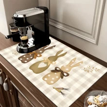1pc Rabbit Plaid Pattern Printed Dish Drying Mat, Home Decor, Easter Gift, Easter Decoration, Espresso Machine Countertop Absorbent Mat, Sink Drain Mat, Soft Faucet Absorbent Mat, Sink Cup Mat, Kitchen & Bathroom Accessories - Multicolor - View 9