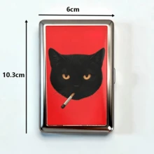 1 pieza Estuche de cigarrillos de metal con gato negro lindo - Caja de cigarrillos portátil con clip de resorte de doble cara - Multicolor - Ver 2
