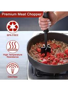 Multifunctional Nylon Meat Masher, Non-Stick Ground Beef Chopper, Heat Resistant Kitchen Tool For Burger Press, Potato & Tomato - Multicolor - View 4