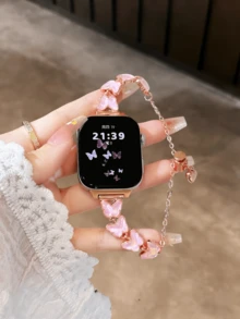 新款优雅激光蝴蝶扣表带,适用于 38/40/41/42/44/45/46/49mm Ultra/S10/9/8/7/6/5/4/3/2/1,夏季款 - 粉紅色蝴蝶 - 查看 3