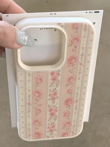 1 件装白色蕾丝条纹花卉简约全包覆 TPU 防震手机壳，兼容 Apple 17、16、15、14、13、12、11 Pro Max、Air 和 Series 机型 - 彩色 - 查看 1