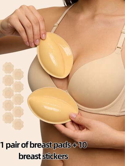1对女士自粘胸垫，适用于文胸、泳装或比基尼，适合大胸，加厚隐形，适用于泳装、比基尼和聚拢型文胸，常规罩杯。