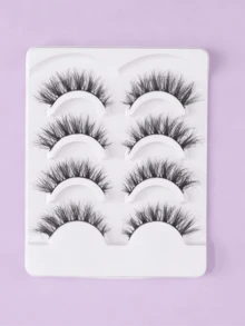 4 pares de pestañas de poodle con líneas negras desordenadas, aptas para uso diario - Negro - Ver 7